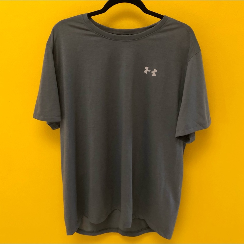 NWT Under Armour Gray Heat Gear Fitted High Low Run Short Sleeve Tee XXL